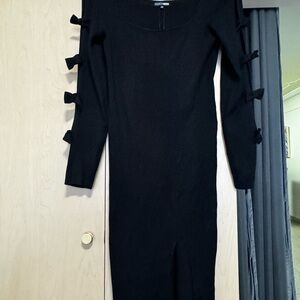 Fashion Nova Black Long Sleeve Dress with Bow Details